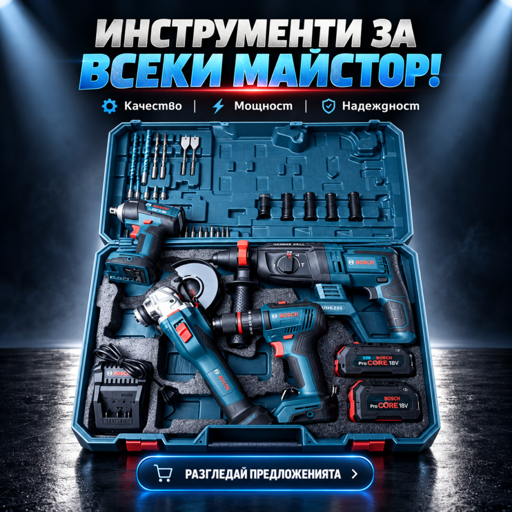 Комплект професионални инструменти Перфоратор Гайковерт Ъглошлайф Винтоверт BOSCH 18V ProCORE